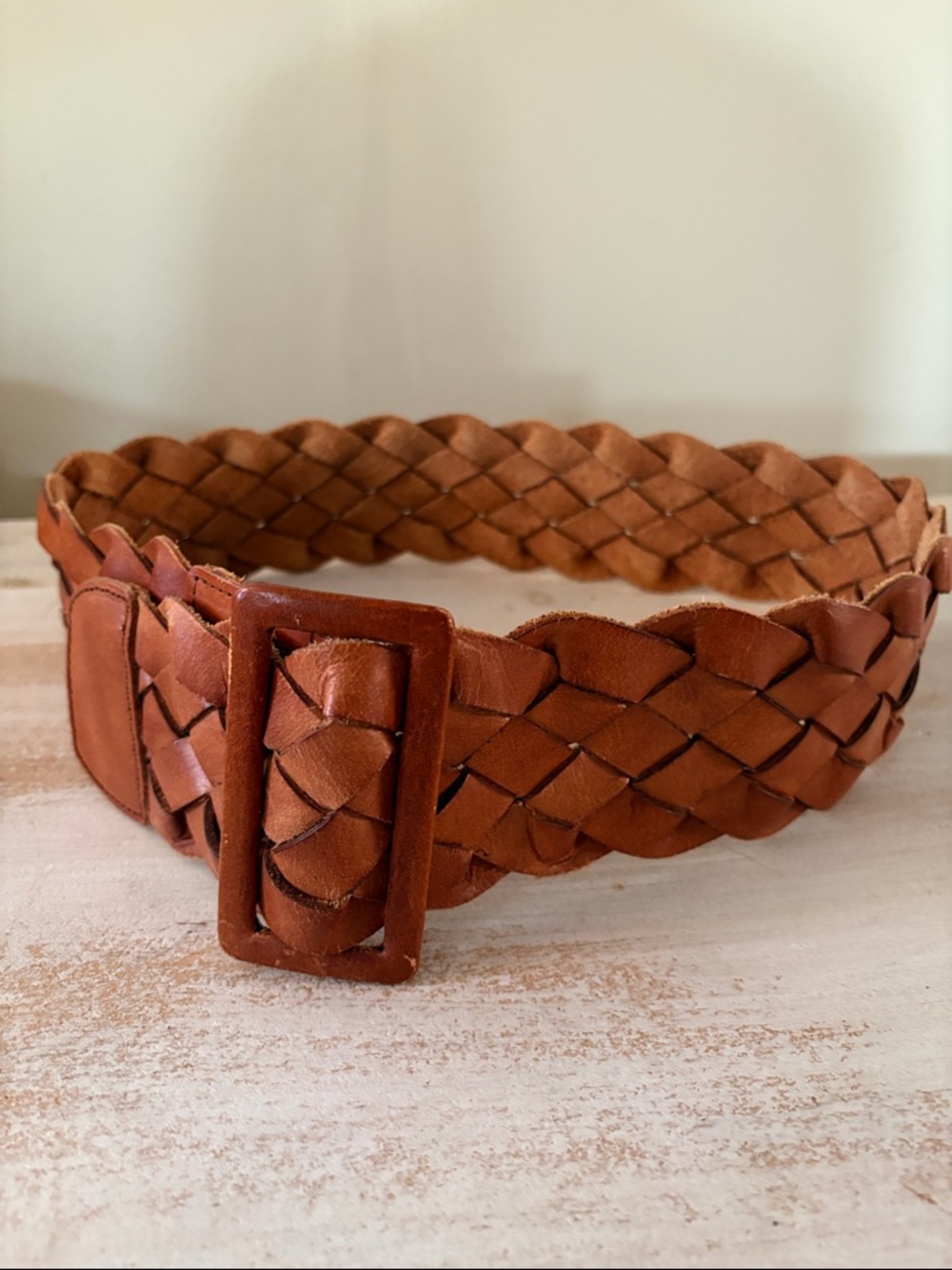 Braided Leather Waist Belt in Tan